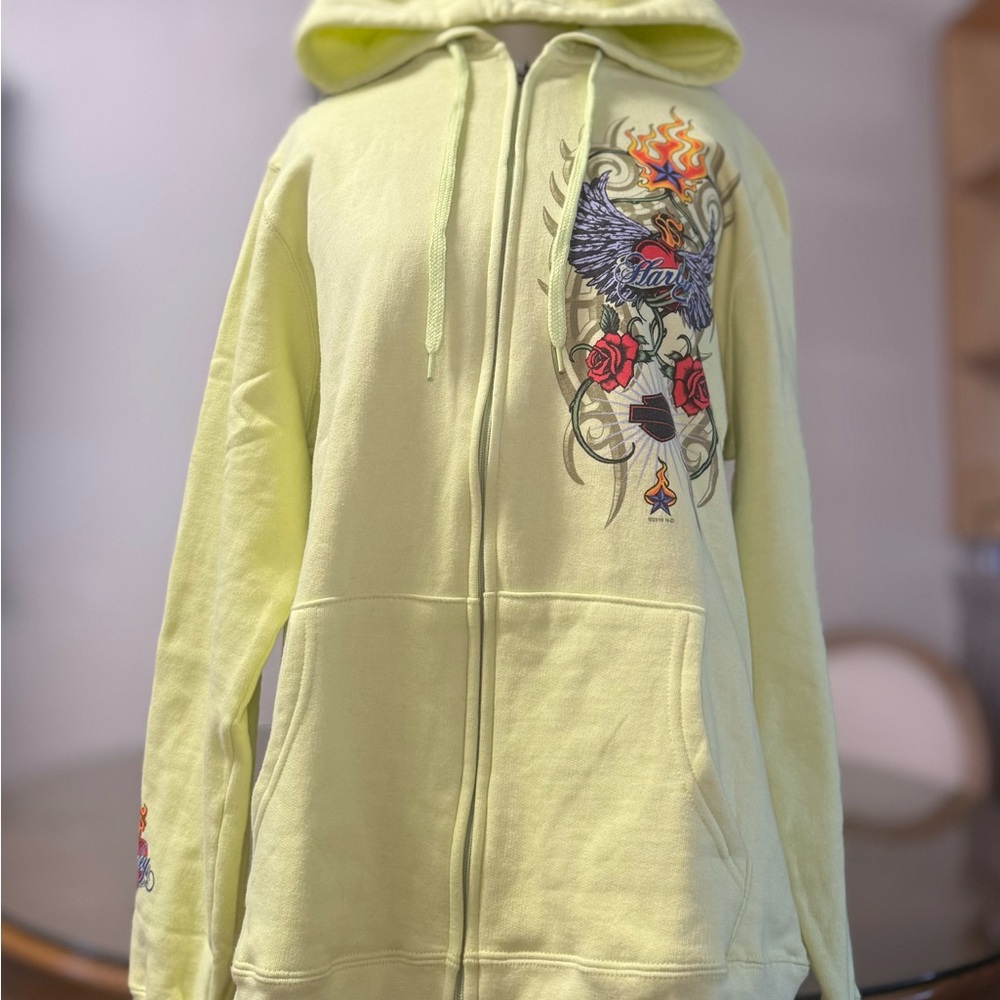 Harley Davidson Tattoo Design Lime/Yellow Graphic Hoodie, New Berlin Wisconsin